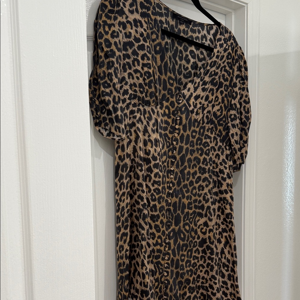 All Saints Silk Leopard Print Dress s Large